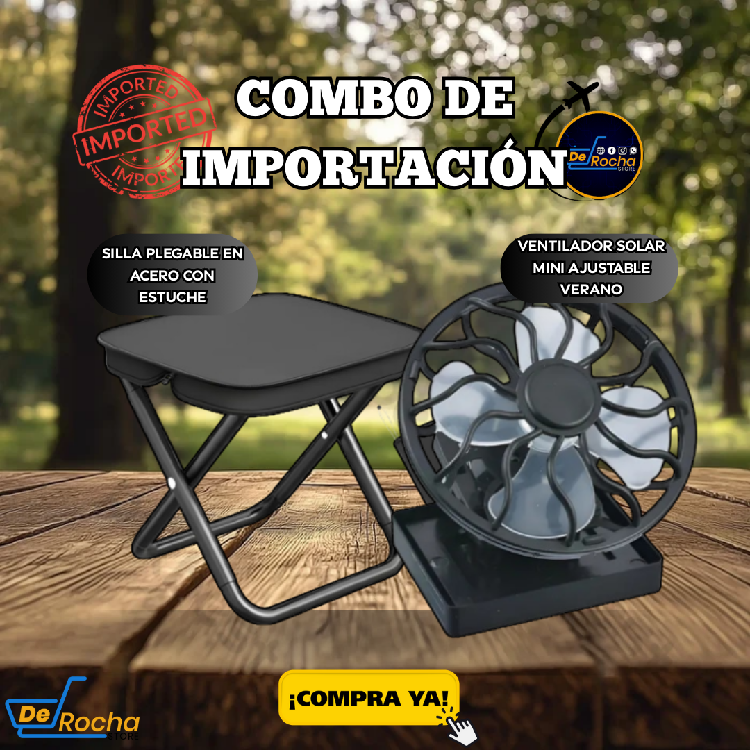 Combo ventilador solar+silla plegable